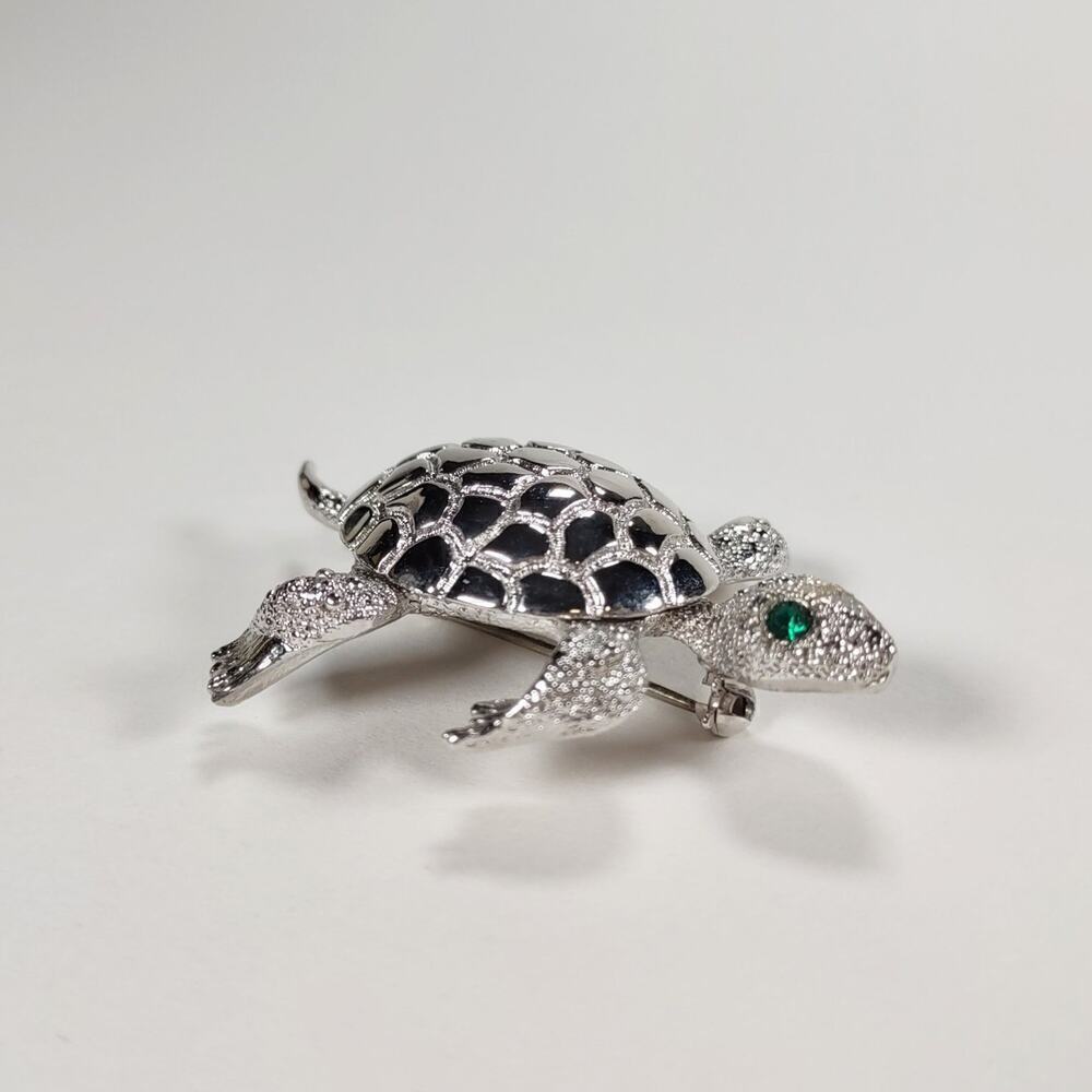 Vintage 1980's Silver Tone Monet Turtle Brooch